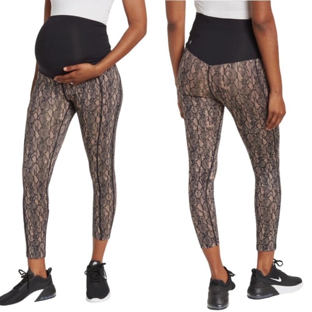 Zella Maternity Snake Print High Waist Leggings Brown Black Size XS